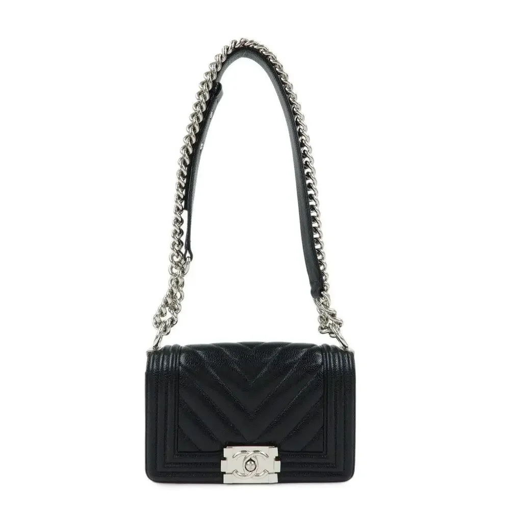 Chanel Caviar Leather Boy Chanel Small Flap Bag Black